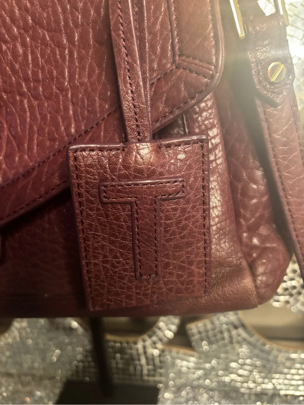 💕Tory Burch Textured Burgundy Leather Satchel Crossbody